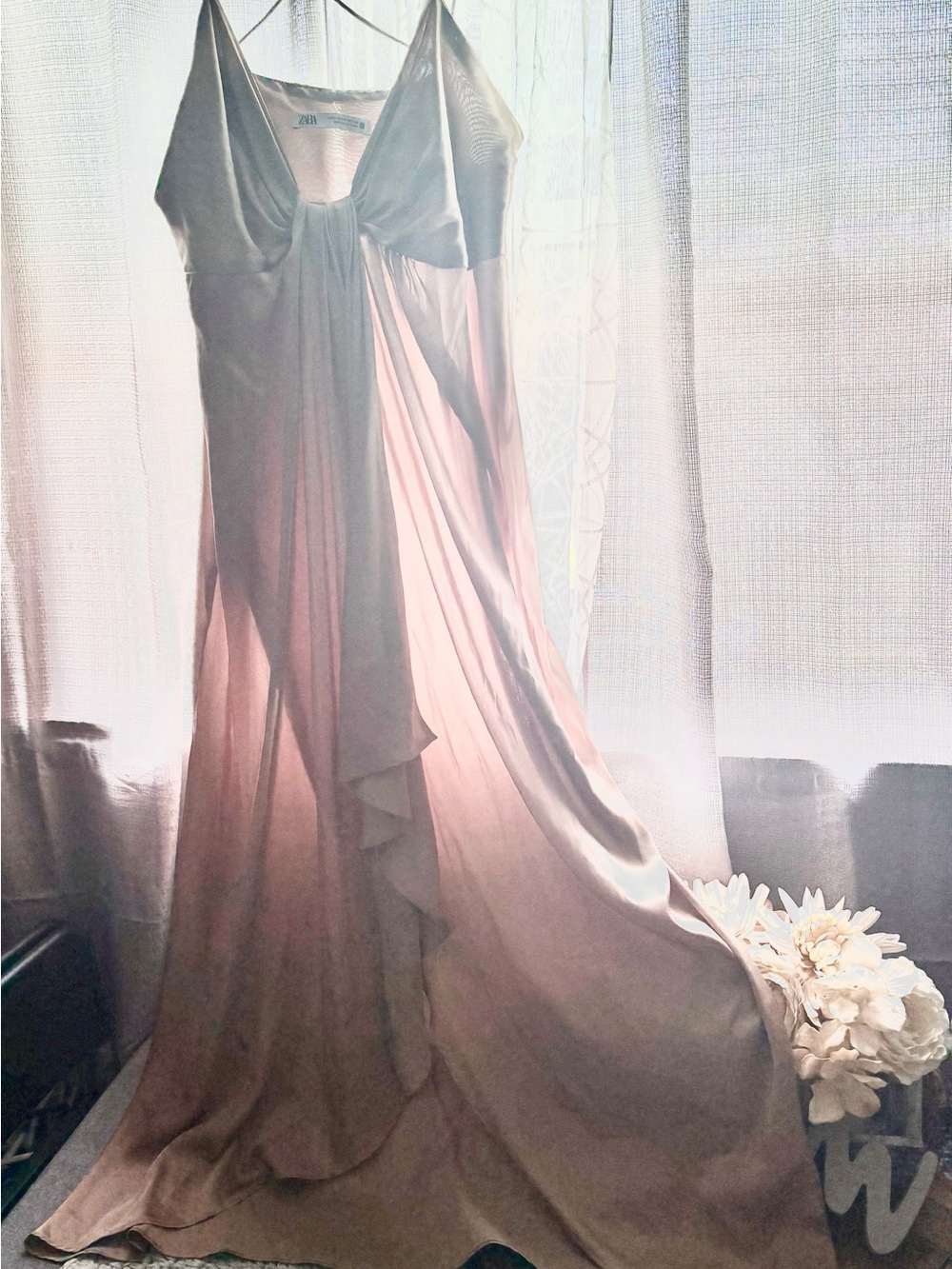 Zara Satin Slip Dress in Peach